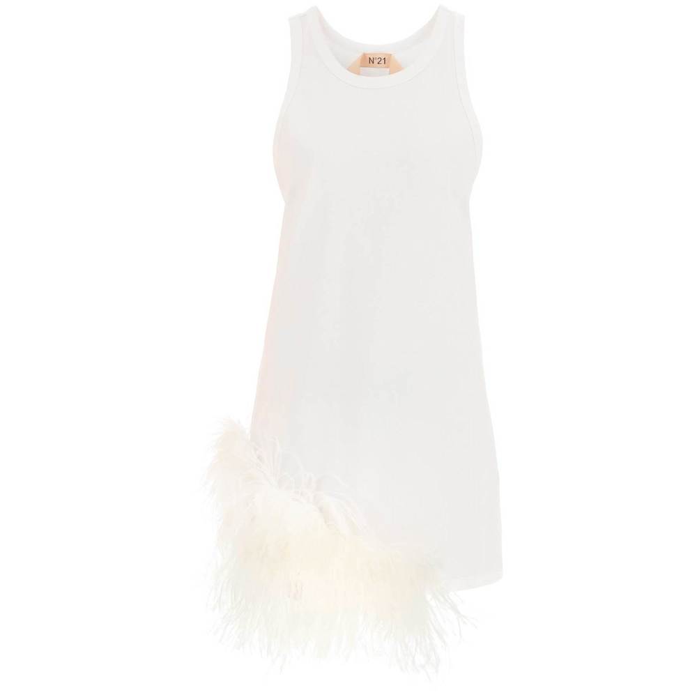 N21 jersey mini dress with feathers